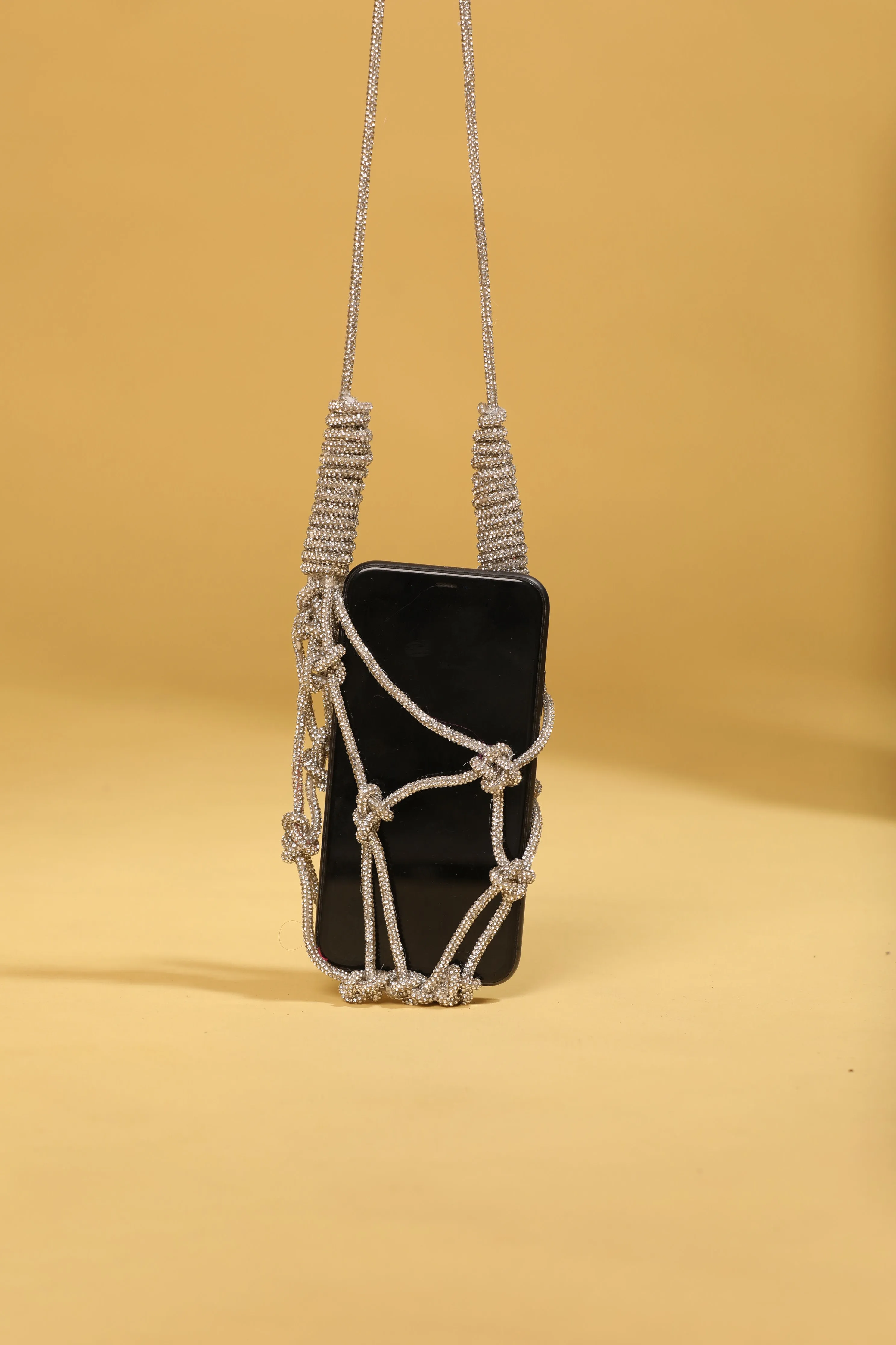 Shiny Crystal Phone Bag - Embellished Cord Handbag
