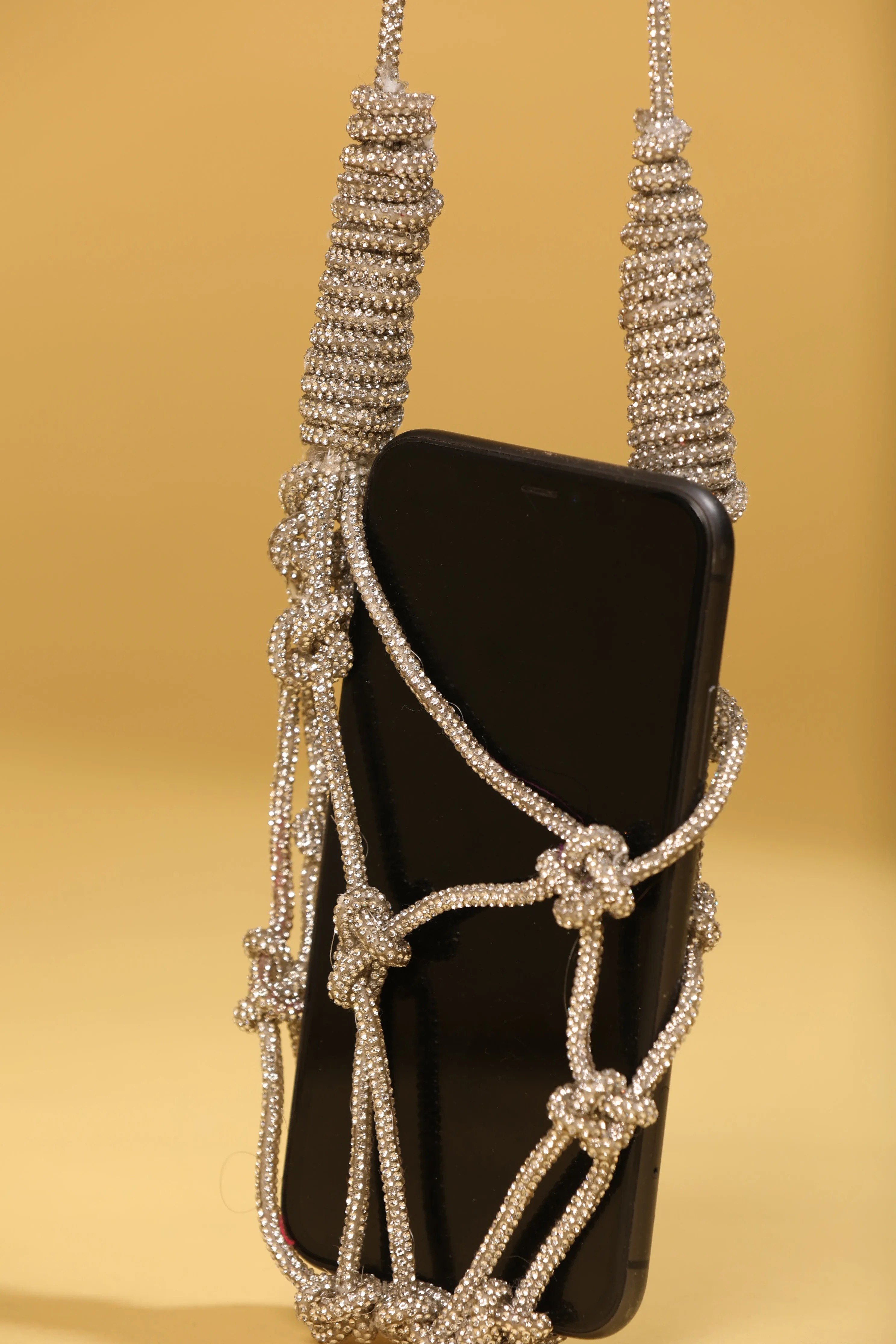 Shiny Crystal Phone Bag - Embellished Cord Handbag