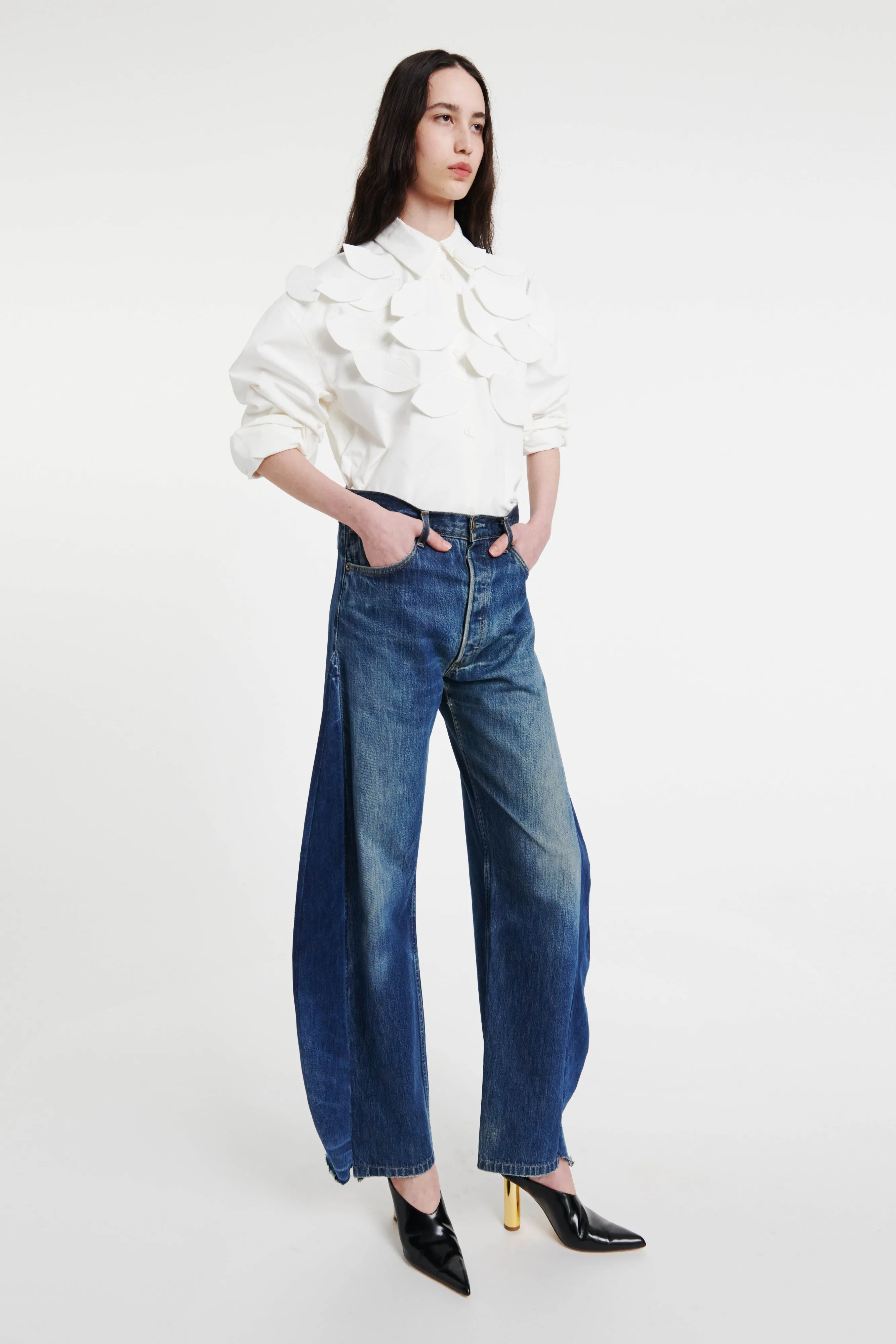 Upcycled Jeans With Curved Side Inserts Blue Denim