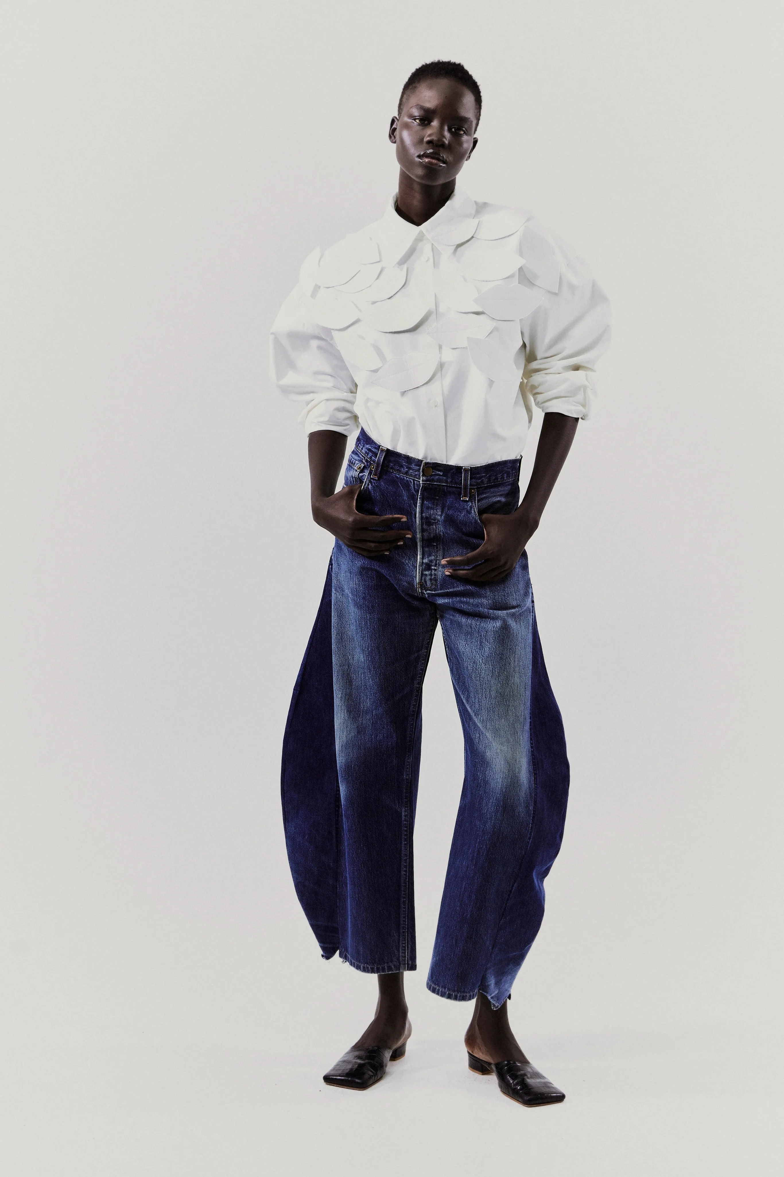 Upcycled Jeans With Curved Side Inserts Blue Denim