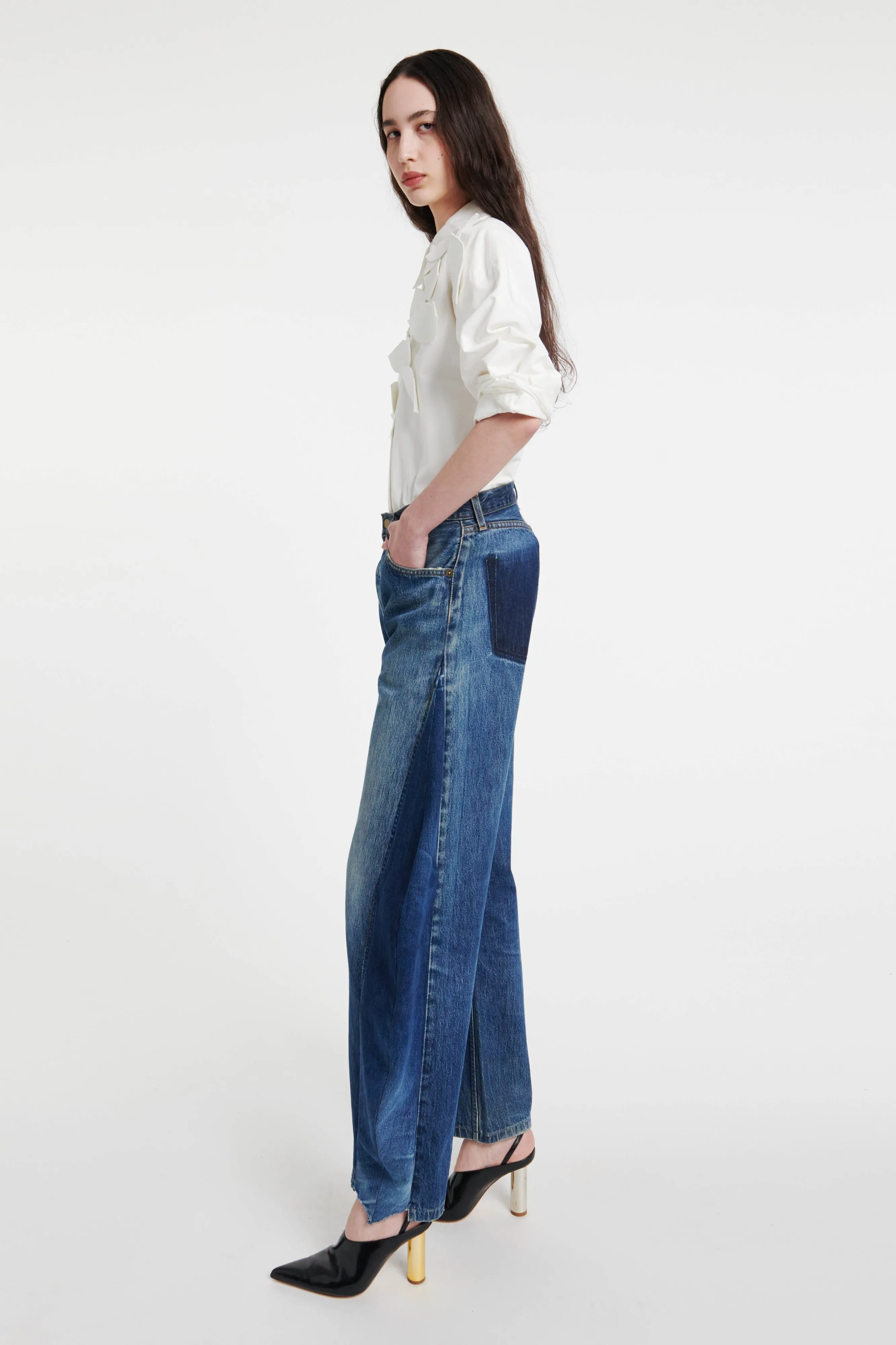 Upcycled Jeans With Curved Side Inserts Blue Denim