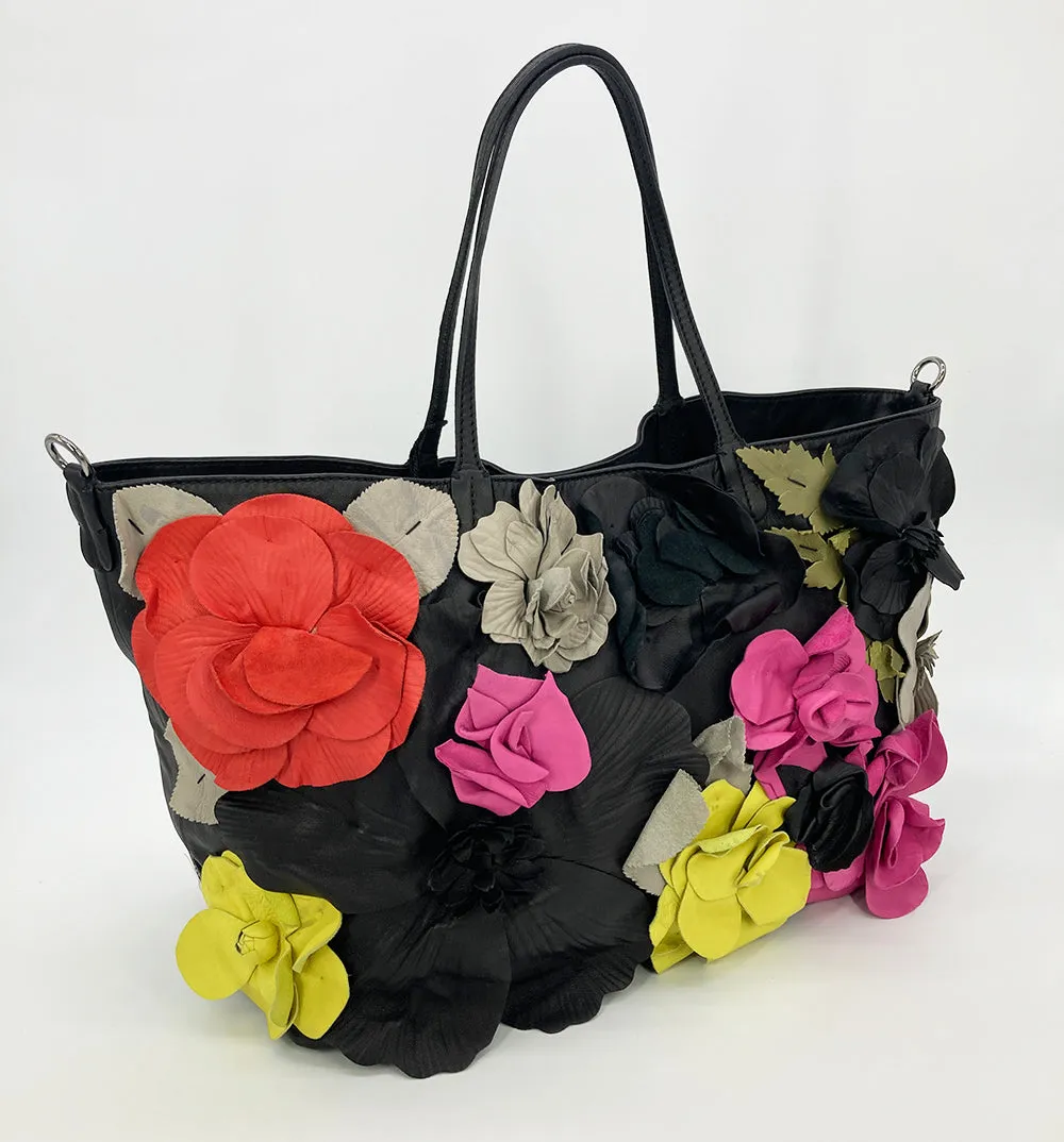 Valentino Leather Floral Embellished Tote
