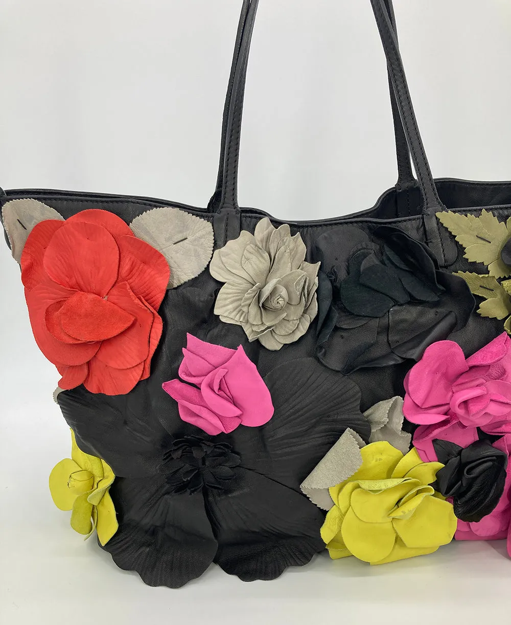 Valentino Leather Floral Embellished Tote
