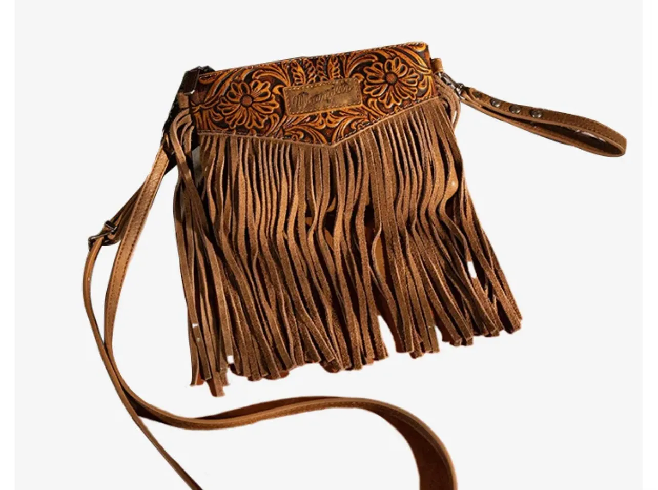 Wrangler Vintage Floral Tooled Fringe Wristlet/Crossbody
