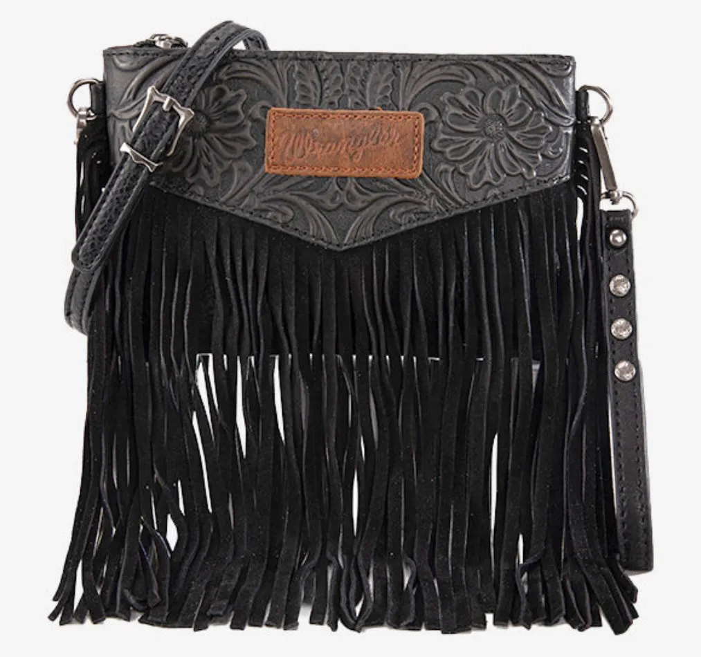 Wrangler Vintage Floral Tooled Fringe Wristlet/Crossbody