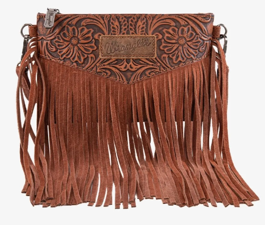 Wrangler Vintage Floral Tooled Fringe Wristlet/Crossbody
