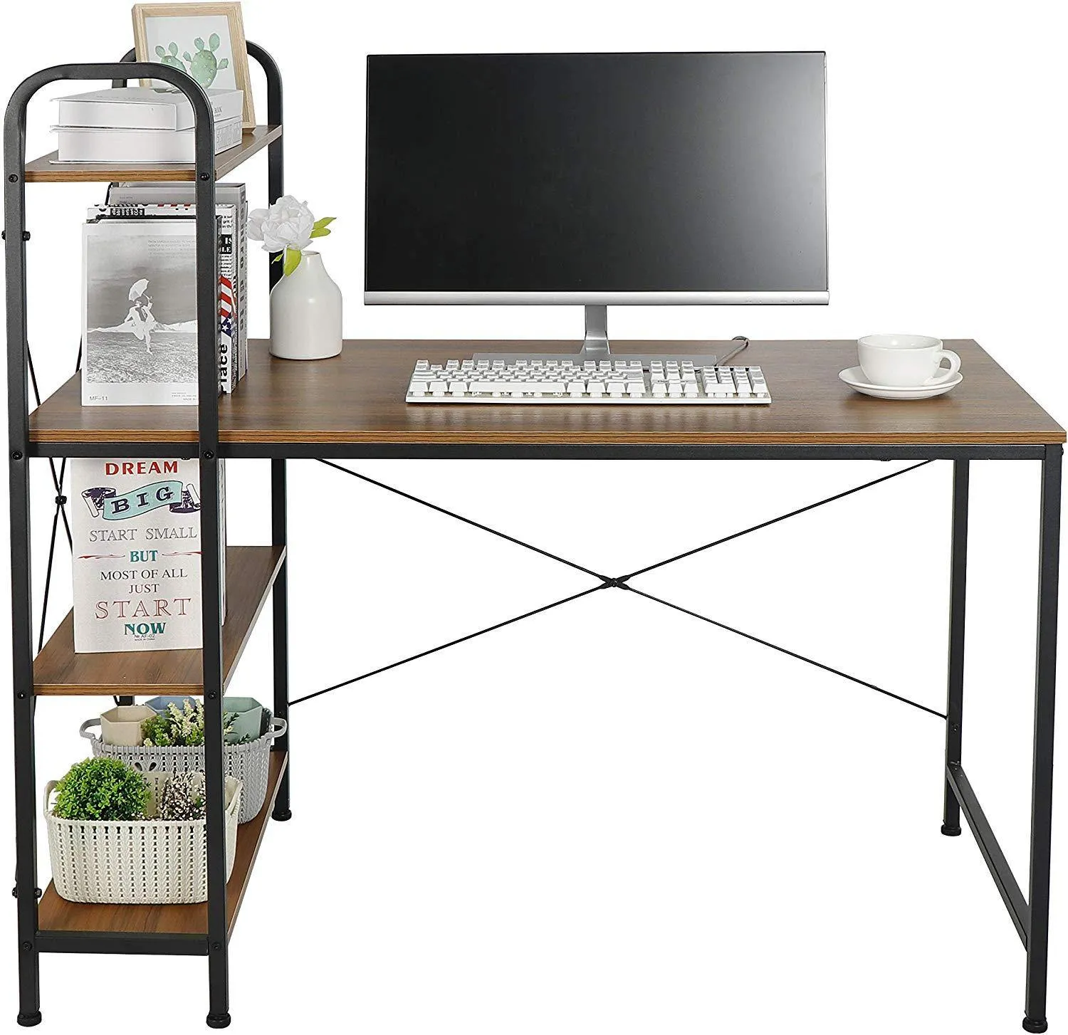 ZENY™ Computer Desk with 4-Tier Storage Shelves Home Office Desk,Multi-Purpose Study Table Writing Desk
