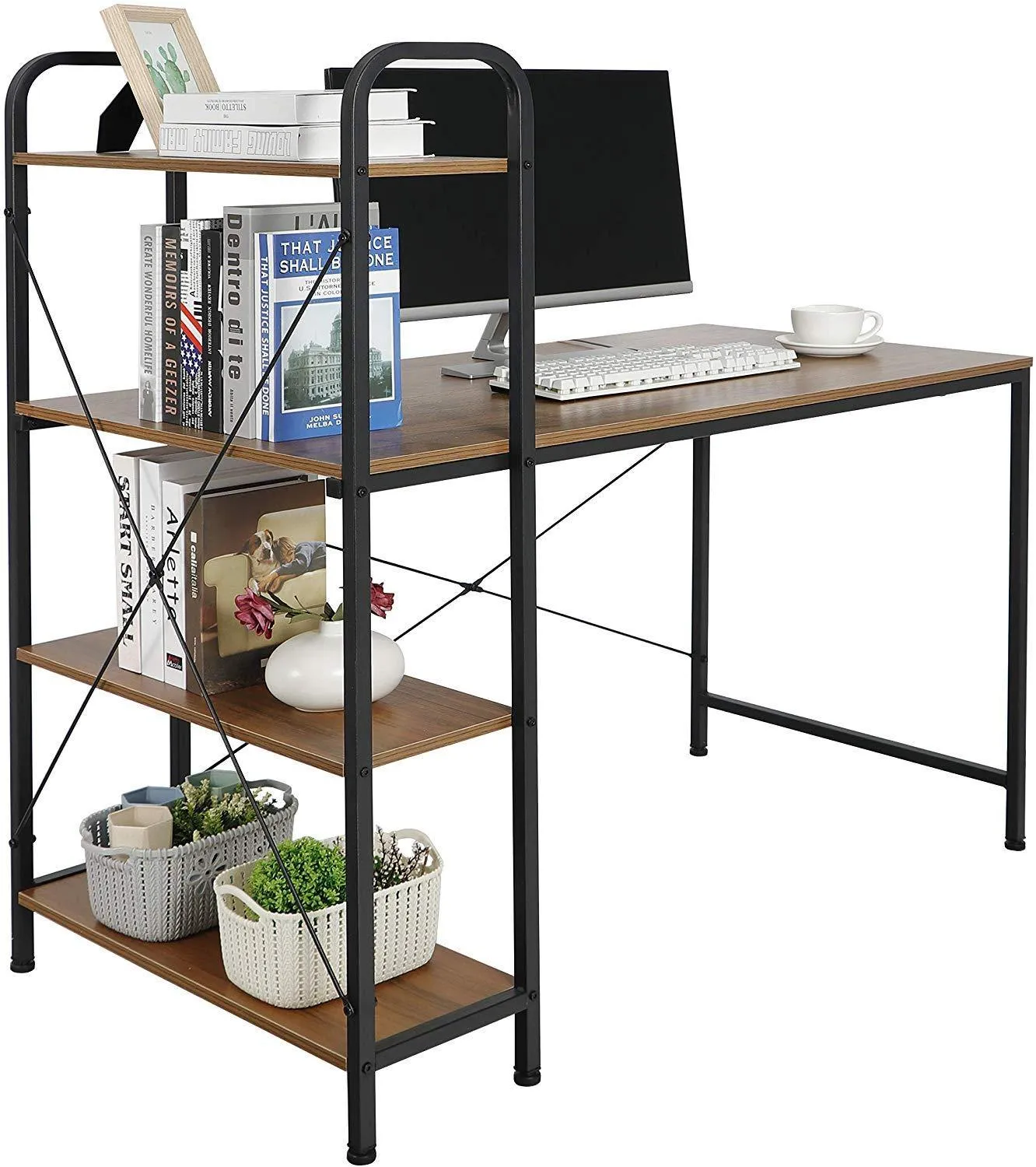 ZENY™ Computer Desk with 4-Tier Storage Shelves Home Office Desk,Multi-Purpose Study Table Writing Desk