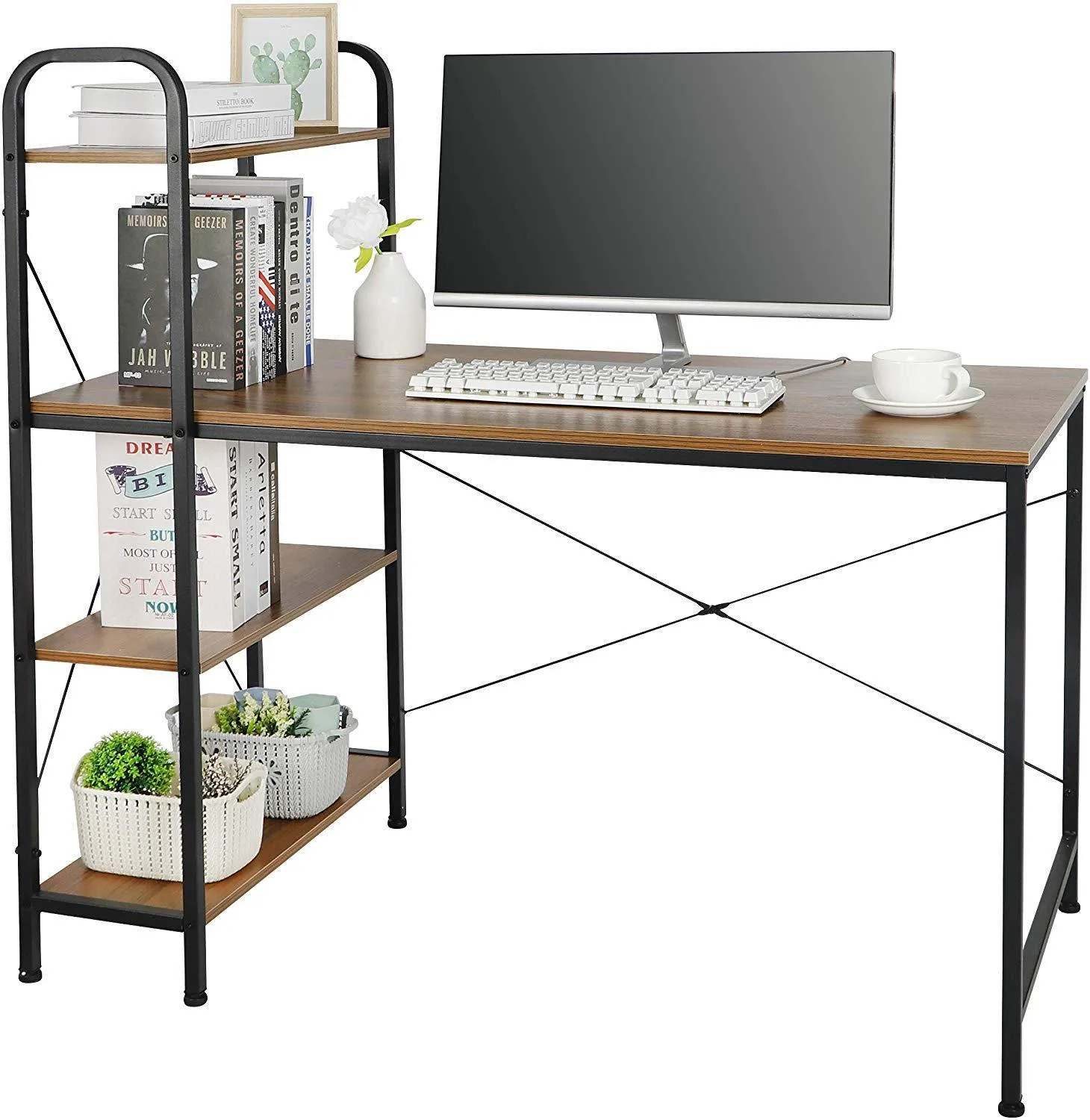 ZENY™ Computer Desk with 4-Tier Storage Shelves Home Office Desk,Multi-Purpose Study Table Writing Desk