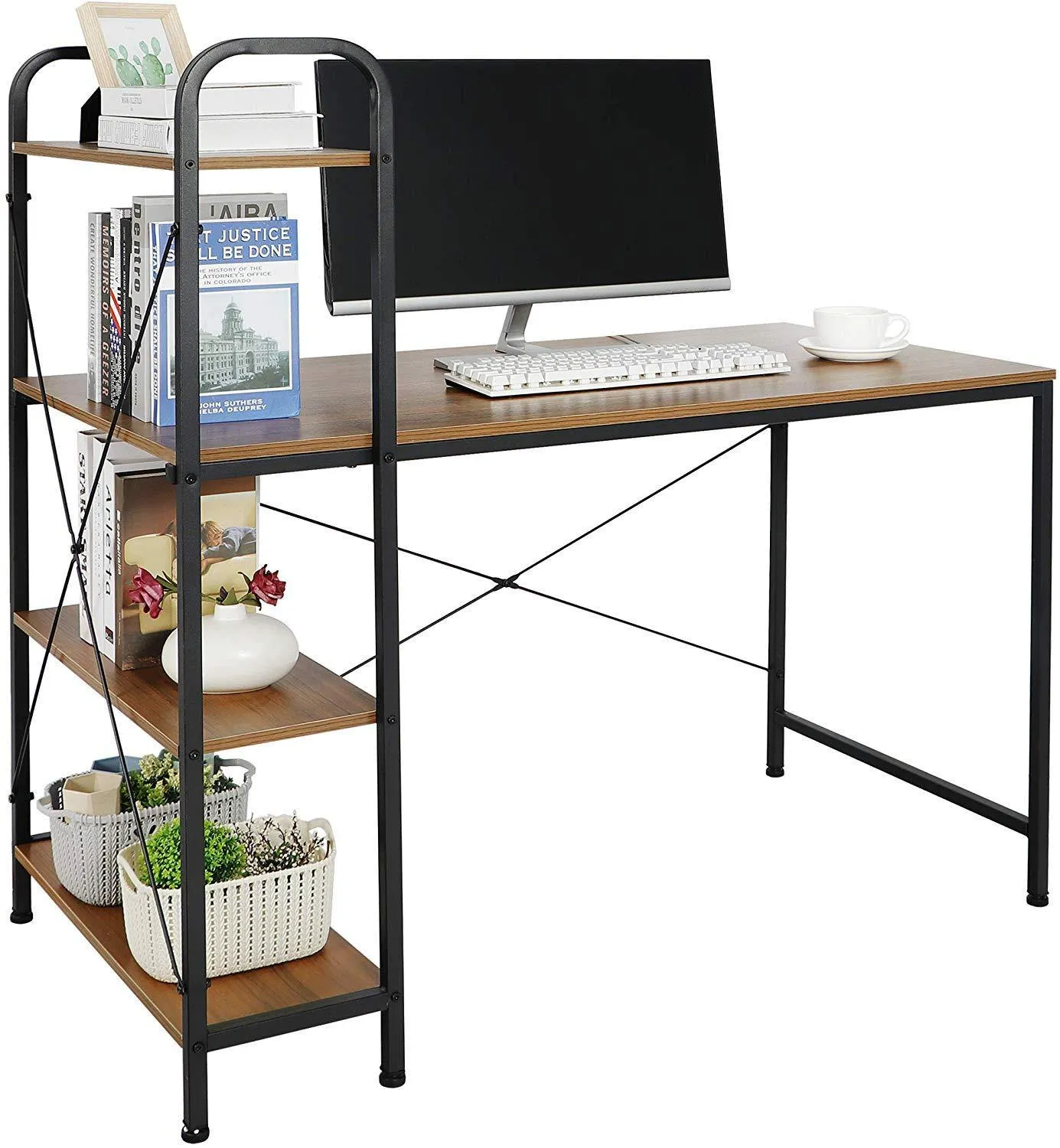 ZENY™ Computer Desk with 4-Tier Storage Shelves Home Office Desk,Multi-Purpose Study Table Writing Desk