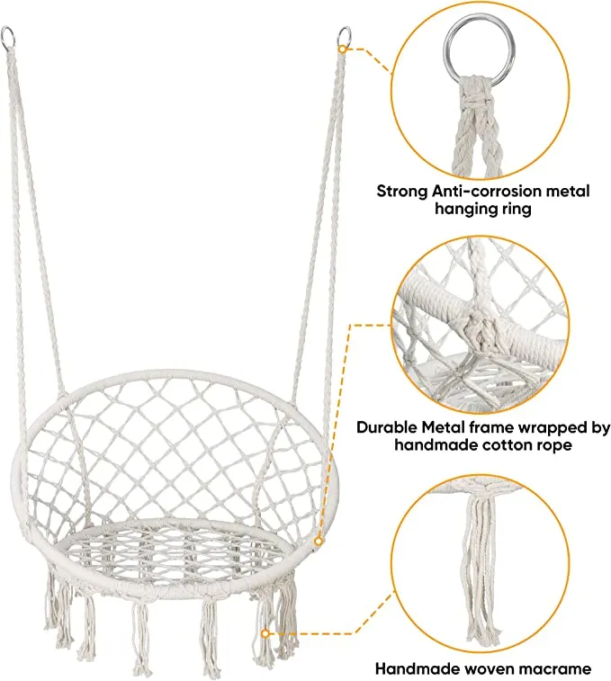 ZENY™ Hanging Hammock Swing Chair Rope Swing Seat for Indoor Outdoor Patio Garden Porch