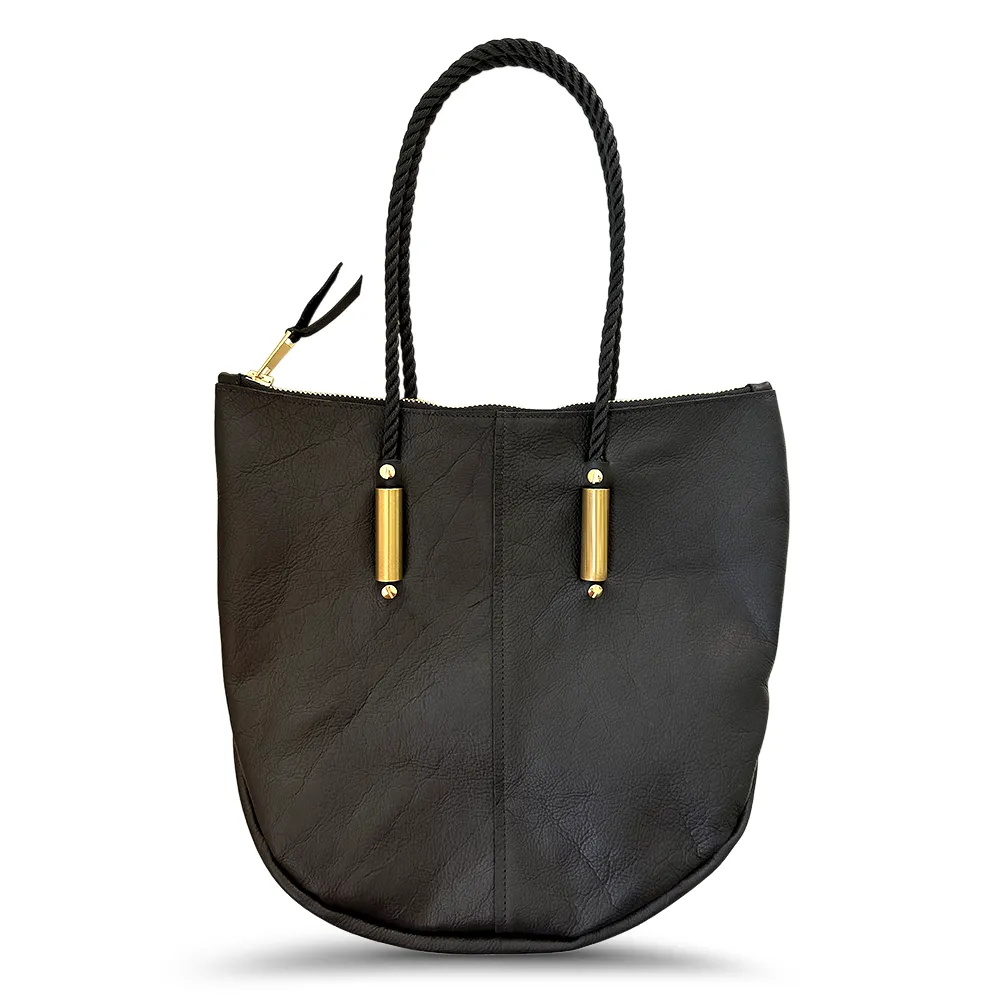 Zip Tote in Black Leather